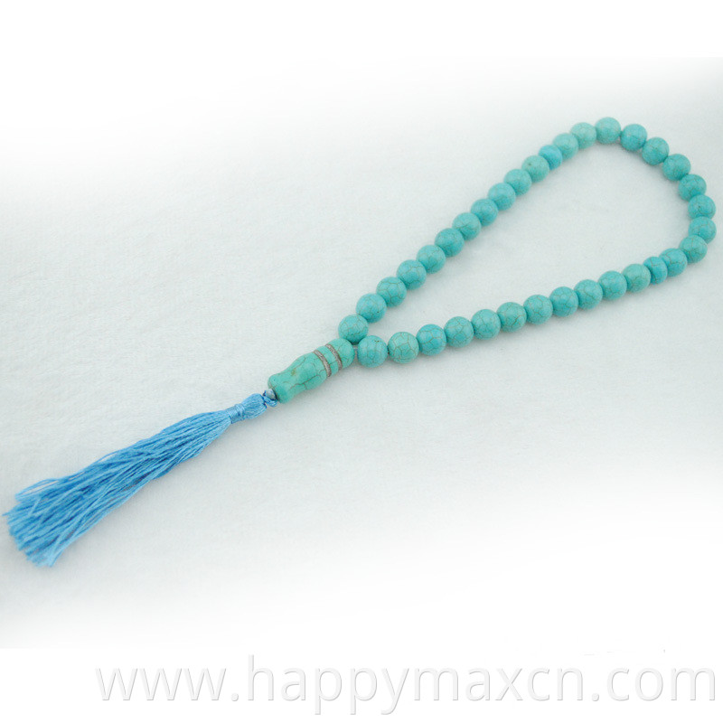 Islamic 33 Natural Stone Blue Turquoise Prayer Beads Tassel Muslim Rosary Bead Worship